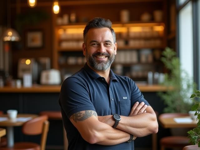 Café Manager Jack Patel standing inside the Harbour Bridge Café