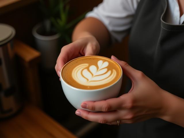 Barista pouring beautiful latte art at Harbour Bridge Café workshop